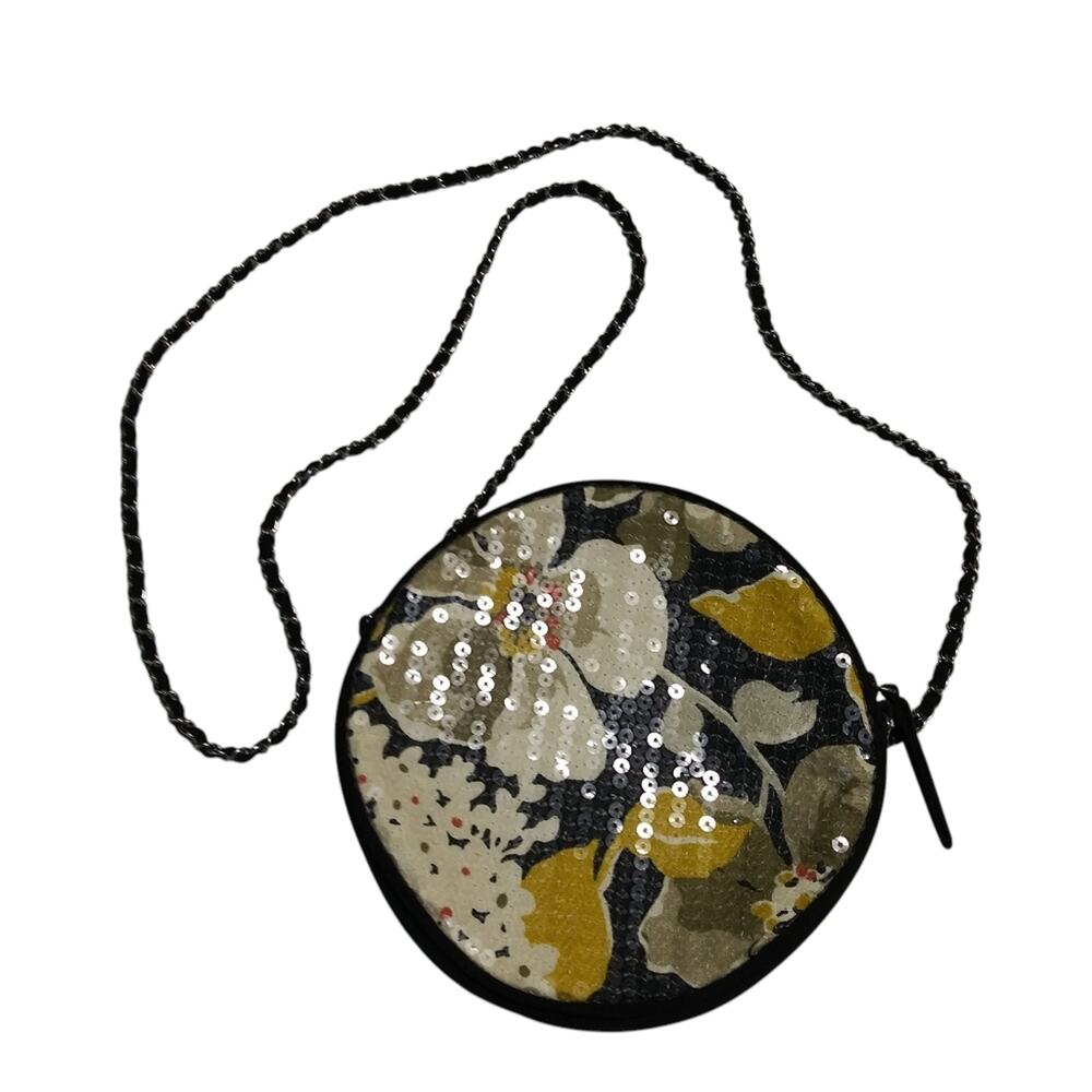 Vera Bradley Magnolia 7" Round Sequin Crossbody Bag Purse W/ Chain Strap